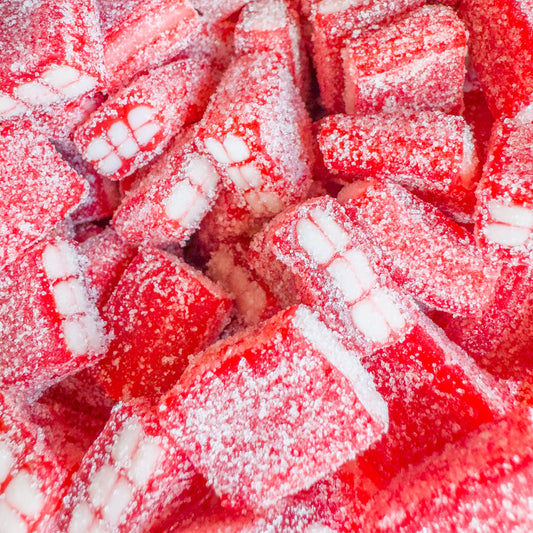 Sour Strawberry Bricks with Vanilla Fondant